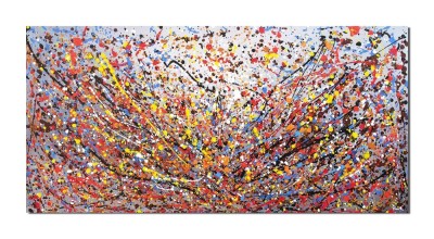 Tablou gigant pictat manual birou, living, Compozitie abstracta, 140x70cm ulei pe panza, reproducere Jackson Pollock foto