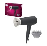 Uscator de par Philips BHD302/30, 1600W, accesoriu Thermo Protect, 3 setari de temperatura, difuzor, Negru