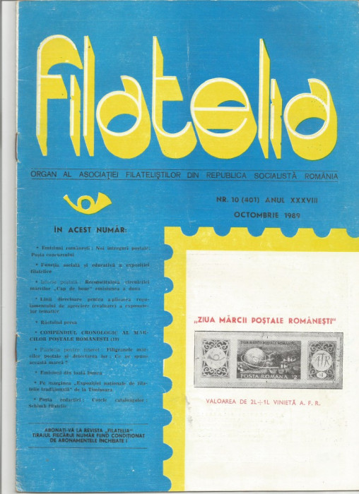 Romania, revista Filatelia nr. 10/1989 (401)