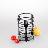 Suport Metalic Rotund pentru Tac&acirc;muri și Ustensile de Bucătarie, Negru, Metal