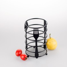 Suport Metalic Rotund pentru Tac&acirc;muri și Ustensile de Bucătarie, Negru, Metal