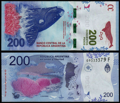 ARGENTINA █ bancnota █ 200 Pesos █ 2016 █ P-364 █ SERIA E █ UNC █ necirculata foto