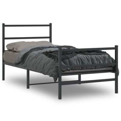 vidaXL Cadru pat metalic cu tăblii de cap/picioare&amp;nbsp; negru, 90x200 cm foto
