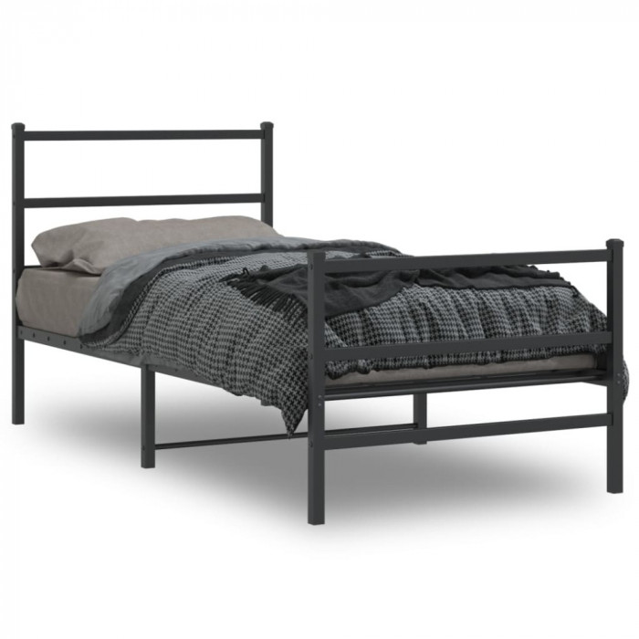 vidaXL Cadru pat metalic cu tăblii de cap/picioare&nbsp; negru, 90x200 cm