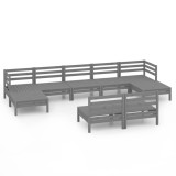 Set mobilier de gradina, 9 piese, gri, lemn masiv de pin