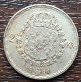 (A962) MONEDA DIN ARGINT SUEDIA - 2 KRONOR 1950, LIT. TS, REGELE GUSTAV V, Europa