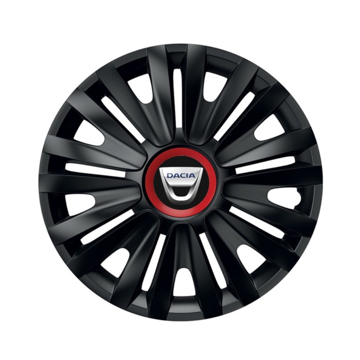 Set 4 capace roti Negre Cu Inel Rosu Royal R15 pentru gama auto Dacia