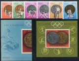 1972 , Lp 805 , Lp 806 , Lp 807 , Jocurile Olimpice de Vara Munchen , Medalii Olimpice , serie , colita dantelata si nedantelata , aceeasi serie - MNH