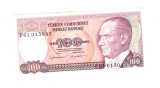 Bancnota Turcia 100 lire 1984, stare foarte buna