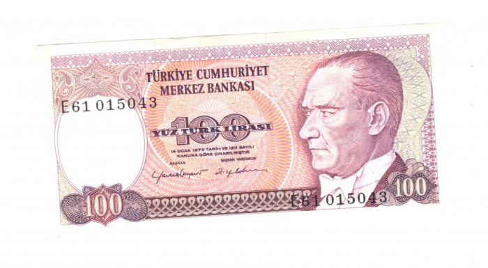 Bancnota Turcia 100 lire 1984, stare foarte buna