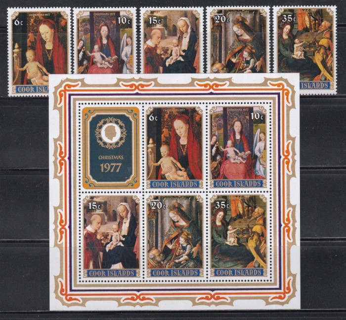 Cook Insule 1977 - Crăciun, Serie + Bloc + 5 Colite, SET COMPLET, 4 POZE, MNH