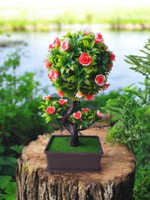 Bonsai artificial cu flori roșii foto