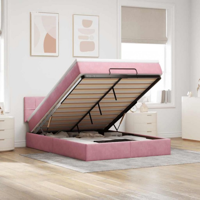 vidaXL Cadru de pat otoman cu saltea roz 140x200cm catifea 3312631