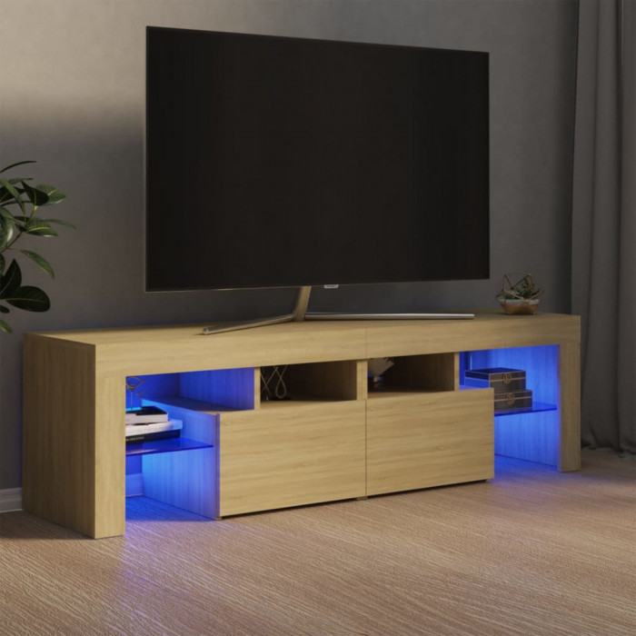 Comoda TV cu lumini LED, stejar sonoma, 140x36,5x40 cm GartenMobel Dekor