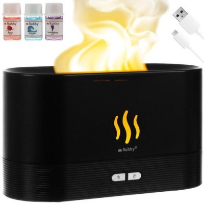 SMARTECH Difuzor de ulei esential, aromaterapie, umidificator de aer, rezervor 180ML, cu lumina tip flacara + Cadou 3 Uleiuri foto
