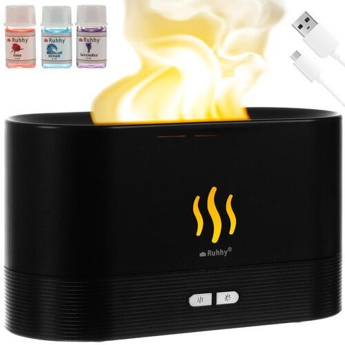 SMARTECH Difuzor de ulei esential, aromaterapie, umidificator de aer, rezervor 180ML, cu lumina tip flacara + Cadou 3 Uleiuri