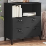 Biblioteca Gossi Viken Neagra 80x40x90 cm Lemn Prelucrat cu Sertare Rafturi Depozitare Carti Living