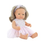 Papusa fetita caucazian blond inchis 38 cm in rochita, corp parfumat, colectia, MINILAND
