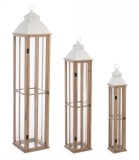 Cumpara ieftin Set 3 felinare lemn metal sticla Valto 15.5x15.5x87 cm, 22x22x114 cm, 30x30x144 cm