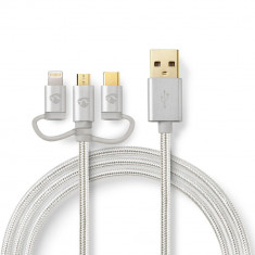 Cablu USB 2.0 A tata - micro USB, USB-C, Lighting, 1m, Nedis