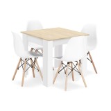 Set masa pentru sufragerie/living + 4 scaune Osaka alb, Artool, lemn, stejar sonoma si alb, 80x80x75 cm, Leobert