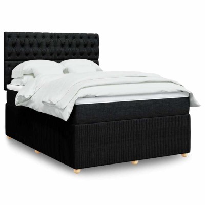 vidaXL Pat box spring cu saltea, negru, 140x190 cm, textil 3294360 foto