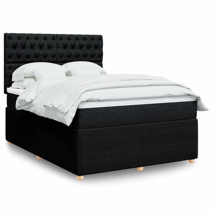 vidaXL Pat box spring cu saltea, negru, 140x190 cm, textil 3294360
