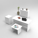 Set de mobilier de birou Torrens, Alb - Nuc - Stejar, 4 Piese, Birou - Biblioteca - Rollbox - Masuta