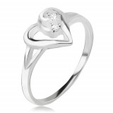 Inel argint 925, contur asimetric de inimă, ştrasuri transparente - Marime inel: 58