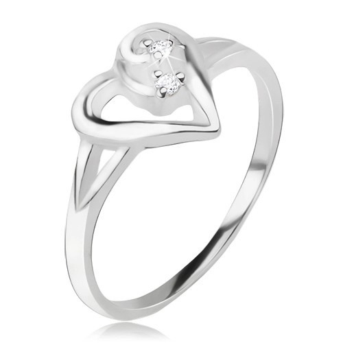 Inel argint 925, contur asimetric de inimă, ştrasuri transparente - Marime inel: 51