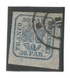 O(02)ROMANIA 1864 LP13 PRINCIPATELE UNITE EM II 30 PARALE ALBASTRU EXPERTIZA JBR, Nestampilat