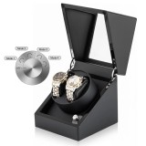 Cumpara ieftin Cutie Intors Ceasuri iUni Watch Winder 2 Black, 4 Programe, Motor Silentios, Suport Reglabil, Lemn/Piele Eco, 17x16x16 cm