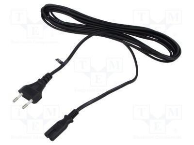 Cablu CEE 7/16 2x0,75mm2 cu mufă IEC C7 mamă PVC 5m negru POS foto