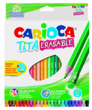 Creioane Colorate Carioca Tita Erasable, Hexagonale, Flexibile, Erasable, 24 Culori/cutie, Cu Guma