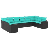 Cumpara ieftin Set canapele de gradina cu 10 piese si perne, poliratan negru