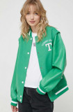 Tommy Jeans jacheta bomber din amestec de lana culoarea verde, de tranzitie