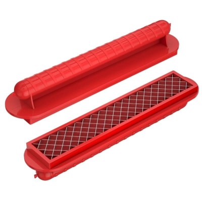 Feliator manual pentru hot-dog Flippy, crestare carnati si hot-dog, manual, potrivit pentru gratar, 29.5 x 6.5 cm, din inox si ABS, rosu foto