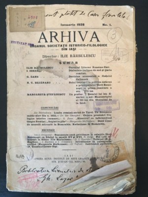 Arhiva - Organul Societatii Istorico-Filologice Anul XXXV Ianuarie 1928 No. 1 foto
