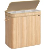SONGMICS Cos rufe 63x42x61 cm, 150L, pliabil cu capac si sac lavabil, bambus si textil, bej natur Household NewTrend