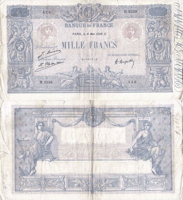 1926 (8 V), 1.000 francs (P-67j.5) - Franța! foto