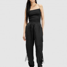 AllSaints pantaloni femei, culoarea negru, lat, high waist