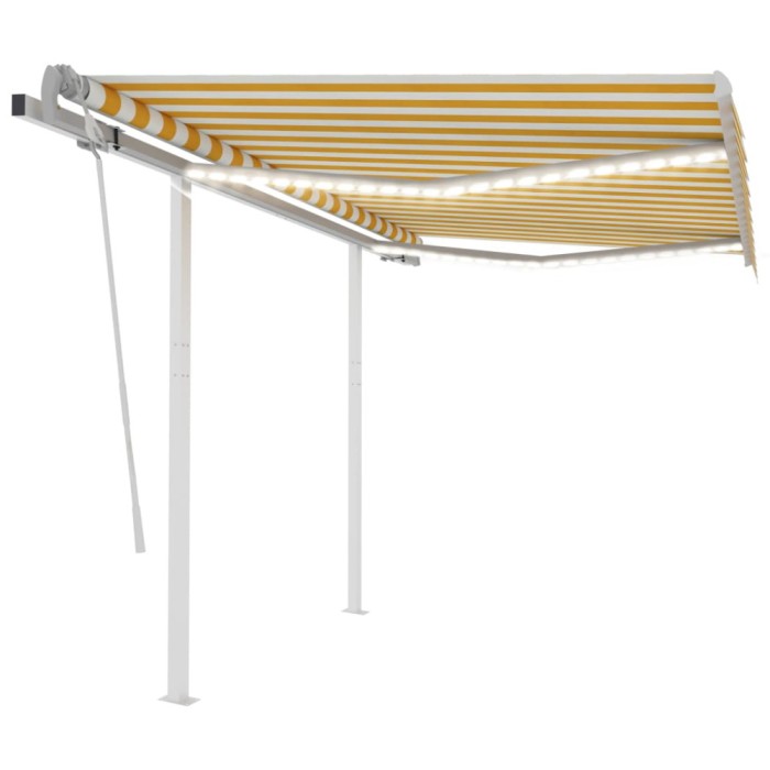 vidaXL Copertină retractabilă manual cu LED, galben &amp; alb, 3x2,5 m