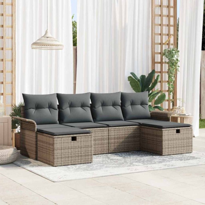 vidaXL Set de canapele pentru grădină cu pernă 6 pcs Gri Rattan poli