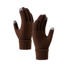 Manusi de dama, flippy, functie touchscreen (ecran tactil), material acril tricotat, manseta elastica, interior catifelat, marime universala, maro