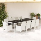 VidaXL Set mobilier de grădină cu perne 11 piese alb poliratan&amp;sticlă