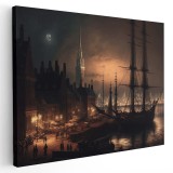 Tablou port noaptea creat prin inteligenta artificiala 1459 Tablou canvas pe panza CU RAMA 60x90 cm