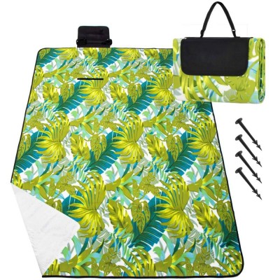Patura pentru picnic sau plaja, cu folie izolatoare si maner, 200x200cm, model frunze, verde Household NewTrend foto