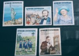 Republica Centrafricana 1985 personalități, Regina Elisabeta,Henri Dunant,,Pasteur,statuia Libertății serie nestampilat
