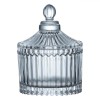 Bombonieră Sticlă Transparente, Model Dungi &Icirc;n Relief, Capac Cu M&acirc;ner, Capacitate 100ml, Diametru 6.5cm, &Icirc;nălțime 10cm, Oem