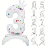 Balon din Folie Metalizata, Cyrax, Figurina Cifra, Model 3 cu Happy Birthday Scris, Tema Aniversare 81 cm, Ambalaj Individual, Pai Inclus, Umflare cu